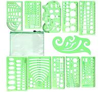 11 stencil per disegni, in plastica, per disegni e disegni, righello, in plastica, con custodia per la scuola, l'ufficio, architettura, edifici