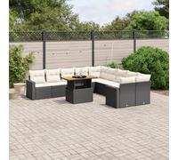 11-TLG. Set di mobili da giardino in polyrattan nero, tavolo regolabile, resistente ai raggi UV, per terrazze e balconi, set di conversione