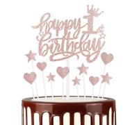 11 topper per torta con scritta "Happy 1st Birthday", oro rosa, decorazioni per torte per torte, cuori glitterati, stelle, regalo di compleanno, decorazioni personalizzate per torte per il primo