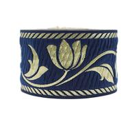 11 Yard Spool 5 cm di larghezza blu oro tulipani nastro jacquard finiture decorative vintage cucito Trim nastri jacquard 50090