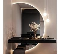 110/120CM Specchio Retroilluminato A LED Antiappannamento Design Mezza Luna Dimmerabile Interruttore Touch Wall Mounted Bagno Specchio Stile Retrò 33x47 Pollice Illuminazione Elegante