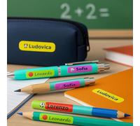 110 Etichette Adesive Personalizzate Scuola per Bambini - Adesivi Personalizzabili con Nome e Sticker - Etichetta Penne, Matite, Libri e Quaderni per Asilo, Elementari e Uffici per Adulti (Arancione)