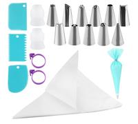 110 pezzi Set di sac à poche e beccucci, 30,5 cm, sacchetto da siringa usa e getta con 1 sacchetto da pasticceria, 2 frizioni, 12 beccucci in glassa, 2 chiusure per sacchetto, 3 raschietti per torte