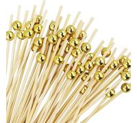 110 pezzi spiedini da cocktail, stuzzicadenti decorativi, stecchini per aperitivo, perle dorate, 12 cm, per barbecue, frutta, torta, antipasti, bevande, panini