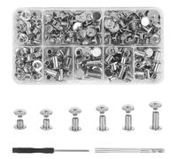 110 set di viti, viti per libri M5 x 4, 5, 6, 8, 10, 12 mm, 6 misure, rivetti a vite con assortimento per borse in pelle, cinture, zaini, vestiti, decorazioni fai da te (argento)