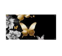 110 x 60 cm banner da appendere alla parete banner oro bianco farfalle nere sfondo festa grande banner segno poster per Capodanno, laurea, matrimonio, festa di compleanno decorazione