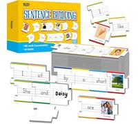 110PCS Costruzione di Frasi, Puzzle Doppio Senso 180 Parole da Vedere & 20 Spazi Vuoti per l'Apprendimento delle Frasi dei Bambini, Lettura Iniziale, Scrittura e Pratica Linguistica