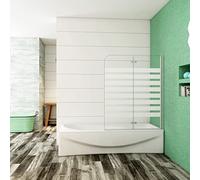 110x140 cm Sopravasca Parete per Vasca da Bagno Due Ante Movibili Montaggio Verso Destro Vetro 6 mm Temperato Anticalcare Fascie Centrali in Serigrafato Bianco Opaco