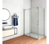 110x70x195 cm Box Doccia Angolare Porta Scorrevole con Parete Laterale Vetro 8 mm Temperato Anticalcare Trasparente Telaio Cromato Lucido