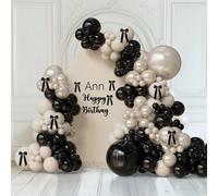 111 pezzi Kit arco di palloncini con fiocco in nero, bianco e champagne, palloncini in perla avorio, adatto per compleanni di bambini e ragazzi, festa di nascità, feste di benvenuto, cerimonie di laur