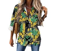 11111Giamaicano corre nelle mie vene Camicie a maniche lunghe per le donne abbottonate camicetta casual, Stile:, 4XL