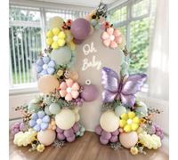 112 pezzi Set di arco di palloncini con fiori primaverili e farfalle, include palloncini di lavanda, viola e giallo, fiori di margherita, palloncini foil a forma di farfalla, adatto per decorazioni di