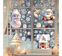 113 pezzi / 4 fogli Adesivi natalizi per finestre, pupazzo di neve bianco, Babbo Natale, albero di Natale dorato e fiocchi di neve, adesivi in PVC elettrostatici a doppia faccia, forniture per feste d