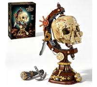 1136Pcs Pirata Scheletro Globe Building Block Set Rotabile Skull Model Kit | Pirate Globe Brick Model Kit, 360° rimovibile Skull Earth Building Set con espositore, decorazione da scrivania