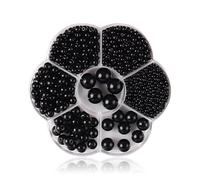 1150 Pezzi Perline per Braccialetti, Perline Rotonde Sfuse, Perle di Plastica, con Buchi,Perle Bianco, 3,4,5,6,8,10,12 MM, per Artigianato,Orecchini,Collane, Bracciali,Fai Da Te Decorare (Nero)
