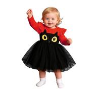116, vestito da zucca per bambina con tulle nero, gonna tutù a maniche lunghe con dettagli a balze, divertente design grafico con gatti, comodo abito per tutti i giorni, per feste di Halloween