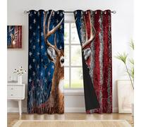 117 x 137 cm Tenda della finestra Bandiera Americana Tende per finestre Cervo Dalla Coda Bianca Tende opache Camera da letto Tenda Oscuramento Poliestere, 2 Pannelli Rosso Blu Marrone