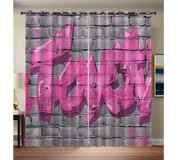 117 x 137 cm Tenda della finestra Testo Graffiti Tende per finestre Muro Di Mattoni Città Tende opache Camera da letto Tenda Oscuramento Poliestere, 2 Pannelli Grigio Rosa