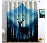 117 x 229 cm Set 2 Tende Oscuranti Termiche Cervo Perso Tra Gli Alberi - Tende Isolanti per Finestre, Antirumore e Anti-Luce, Tessuto Morbido ed Elegante per Soggiorno, Camera da Letto, Blu