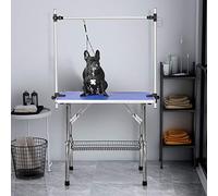 117 x 60 x 76 cm, tavolo pieghevole per cani, accessori per parrucchiere, tavolo da toelettatura con braccio regolabile, guinzaglio e supporto in rete e tappetino in gomma, altezza regolabile (blu)