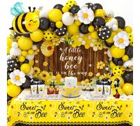 119 pezzi Set di arco e ghirlanda di palloncini a tema ape, include palloncini di lattice stampati in giallo, nero e bianco e palloncini foil a forma di ape e margherita, disponibili in varie misure,