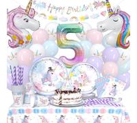 119 pezzi unicorno 5 anni partito stoviglie palloncino set, compleanno bambini unicorno decorazione palloncino piatto di carta per la festa, festa di compleanno decorazione piatto di carta