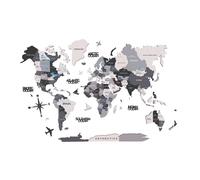 119cm X 201cm Nero Grigio e Bianco Legno Mondo Mappa Da Dimensionale Scultura