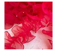 11cm/4.33'' Wide Thicken Organza Pleated Beaded Lace Fabric Encrypt Pleats Handmade Decoration(Red,2meter)