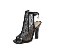 WOkismD 11CM/4.33IN Testa Quadrata Pesce Bocca Tacco Spesso Super High Heel Back Hollow Word Buckle Belt Sandali con Tacco Alto Sandali Cavi da Donna,Nero,41 EU