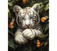 11CT Animale Stampato Facile Modelli Ricamo Per Artigianato Tigre Bianca E Farfalla Kit Punto Croce Contato Per Adulti Principianti，Timbrato Modelli Stampati Set Ricamo Per Decorazione 80x100cm