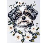 11CT Cane Animale Diy Kit Punto Croce Shih Tzu E Fiori Kit Ricamo Fai Da Te Timbrato Per Adulti Principianti Progetti Punto Croce Ricamo Fatto A Mano 30x40cm