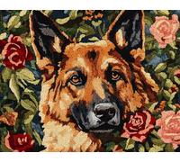 11CT Cane Animale Diy Kits De Bordado Punto Cruz Pastore Tedesco E Rose Kit Schemi Punto Croce Set Ricamo Stampato，Artigianato Ricamo Arte Per Arredamento Casa 80x100cm