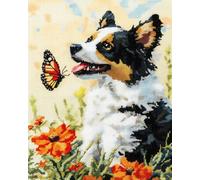 11CT Cane Animale Diy Ricamo Punto Croce Set Border Collie E Farfalla Kit Schemi Punto Croce Set Ricamo Stampato,Artigianato Ricamo Arte Per Arredamento Casa 40x50cm