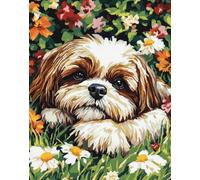 11CT Cane Animale Fai Da Te Fatto A Mano Cucito Kit Shih Tzu Fantasy Kit Schemi Punto Croce Set Ricamo Stampato，Artigianato Ricamo Arte Per Arredamento Casa 80x100cm