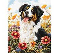 11CT Cane Animale Kit Punto A Croce Border Collie Dei Cartoni Animati Kit Ricamo Punto Croce Timbrato Modello Set Di Avvio Ricamo Accessori Arte Decorazione Parete 40x50cm