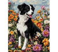11CT Cane Animale Kit Punto A Croce Border Collie Dei Cartoni Animati Kit Schemi Punto Croce Set Ricamo Stampato，Artigianato Ricamo Arte Per Arredamento Casa 50x70cm