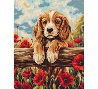11CT Cane Animale Kit Punto A Croce Cocker Spaniel E Fiori Kit Schemi Punto Croce Set Ricamo Stampato，Artigianato Ricamo Arte Per Arredamento Casa 80x100cm
