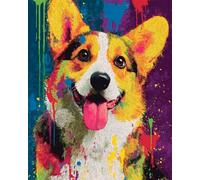 11CT Cane Animale Kit Punto A Croce Corgi Acquerello Kit Schemi Punto Croce Set Ricamo Stampato，Artigianato Ricamo Arte Per Arredamento Casa 80x100cm