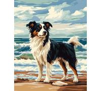 11CT Cane Animale Kit Punto Croce Prestampato Border Collie Di Mare Kit Schemi Punto Croce Set Ricamo Stampato,Artigianato Ricamo Arte Per Arredamento Casa 40x50cm