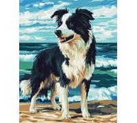11CT Cane Animale Kit Punto Croce Ricamo Border Collie Di Mare Kit Punto Croce Contato Per Adulti Principianti,Timbrato Modelli Stampati Set Ricamo Per Decorazione Arte Murale 50x70cm