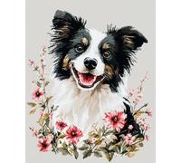 11CT Cane Animale Kit Punto Croce Ricamo Border Collie E Fiori Kit Ricamo Punto Croce Contato Timbrato Tessuto Ricamo Artigianato Set Per Decorare La Casa 40x50cm