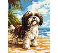 11CT Cane Animale Stampato Facile Modelli Ricamo Per Artigianato Shih Tzu Da Spiaggia Kit Schemi Punto Croce Set Ricamo Stampato，Artigianato Ricamo Arte Per Arredamento Casa 40x50cm