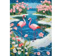 11CT Kit Punto Croce Prestampato Ricamo Starter Kit Fenicotteri Che Volano In Un Mare Blu Di Fiori Sogno 2 DIY Decorazione Domestica Set Da Ricamo Per Principianti, Adulti E Bambini 40×50Cm