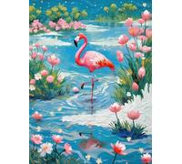 11CT Kit Punto Croce Prestampato Ricamo Starter Kit Fenicotteri Che Volano In Un Mare Blu Di Fiori Sogno 1 DIY Decorazione Domestica Set Da Ricamo Per Principianti, Adulti E Bambini 40×50Cm