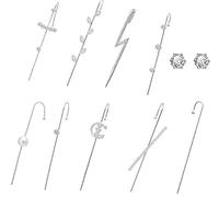 11Pcs Ear Wrap Crawler Hook Orecchini per le donne Orecchini unici Long Ear Cuff Crawler Hook Orecchini Set Ear Crawler Orecchini Gioielli con strass (argento)