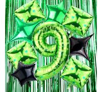 11pz Set Decorazioni Festa di Compleanno Stile Pixel, Palloncino Verde a Numero, Palloncini Pixel e Tende con Frange Kit per Bambini Ragazzi Ragazze Tema Videogioco Sfondo Forniture (Numero 9)