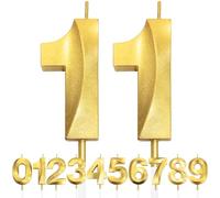 11th Candela di Compleanno Glitterata Oro, 3D Design Candele Numero, Decorazioni Cake Topper, Candela per Torta per Festa di Compleanno, Anniversario di Matrimonio, Baby Shower, Decorazione di Festa