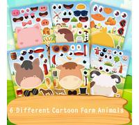 12/18/24/30 pezzi Adesivi divertenti con espressioni per bambini, 6 diversi motivi di cartoni animati di animali della fattoria, adatti per feste di compleanno dei bambini, possono essere utilizzati p