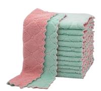 12/1pcs Double-layer Towel Super Absorbent Coral Fleece Cleaning Cloths Kitchen Dishcloths Scouring Rag(Pink- Green,12PCS)