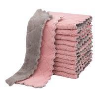 12/1pcs Double-layer Towel Super Absorbent Coral Fleece Cleaning Cloths Kitchen Dishcloths Scouring Rag(Pink- Grey,4PCS)